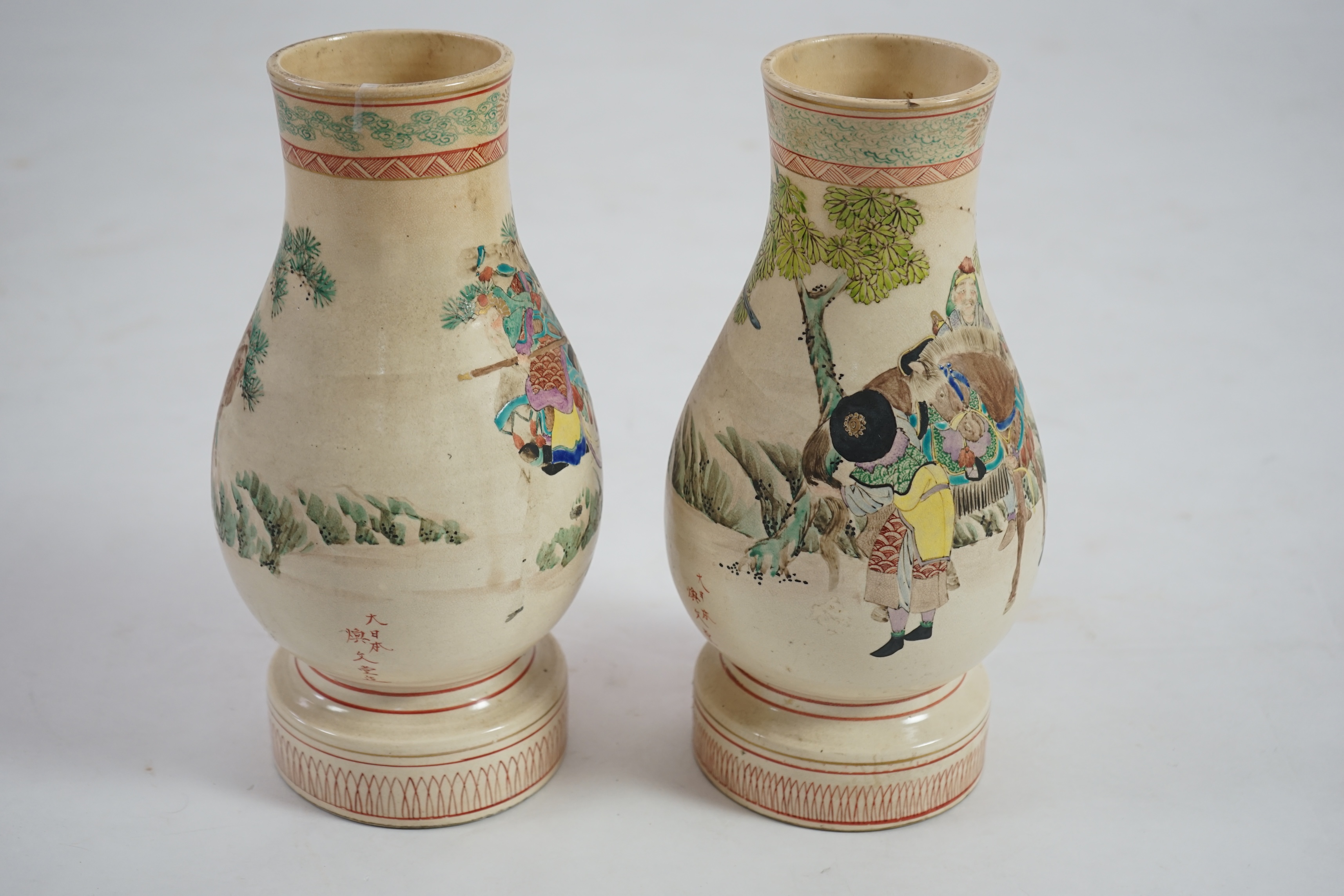 A pair of Japanese Satsuma earthenware vases